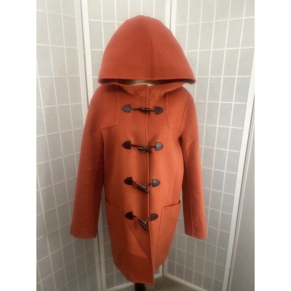 $200 J JILL BURNT ORANGE HOODED WINTER COAT TOGGLE CLOSURE WOOL BLEND SIZE SMALL - Picture 2 of 16